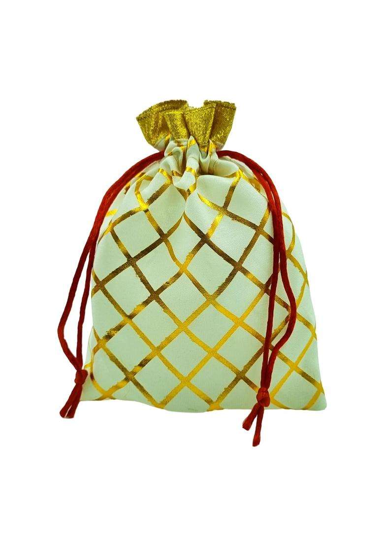 Soul Artisan Potli Bag Sandal Cross Checked with Golden Border for Women Return Gifts Wedding Pack of 20 - Indya