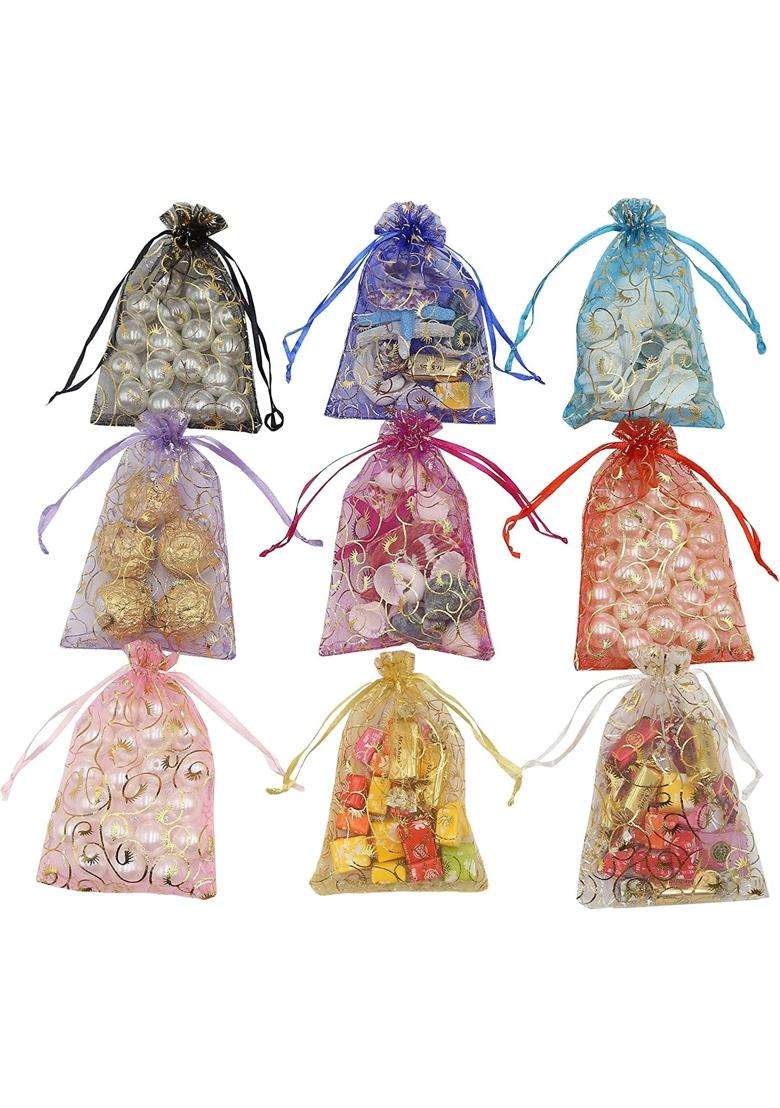 Classic Eco Friendly Bags DNY 100 Pcs Potli Bags Organza Pouches 4x6 Inches with Drawstring Small Potli Bags - Indya