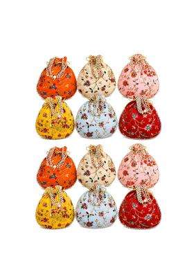 Match Made Embroidery Wedding Return Gift for Women Silk Batwa Bag Bridal Traveling Potli Bag with Zipper