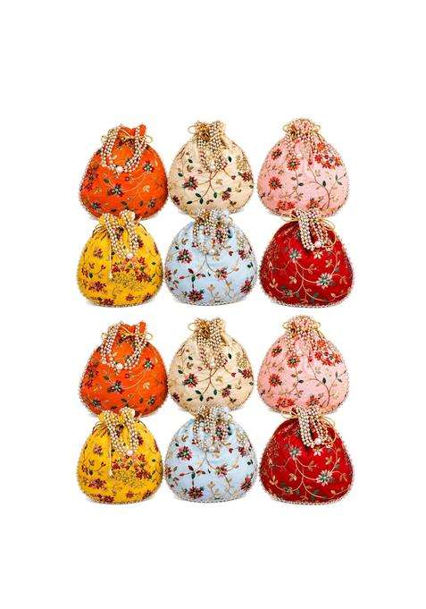Match Made Embroidery Wedding Return Gift for Women Silk Batwa Bag Bridal Traveling Potli Bag with Zipper