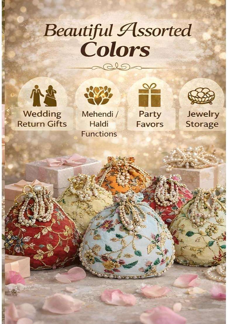 Sainiks Multicolour Access to Quality Embroidery Wedding Return Gift Women Wholesale Bridal Traveling Potli - Indya