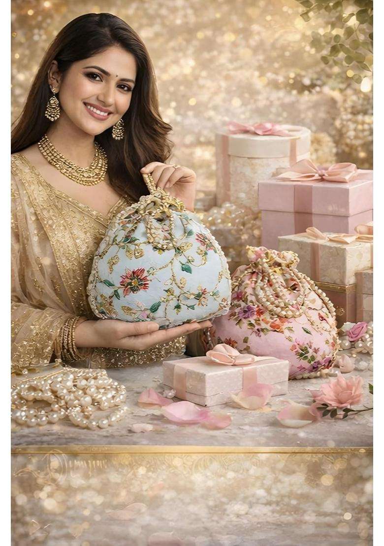 Sainiks Multicolour Access to Quality Embroidery Wedding Return Gift Women Wholesale Bridal Traveling Potli - Indya
