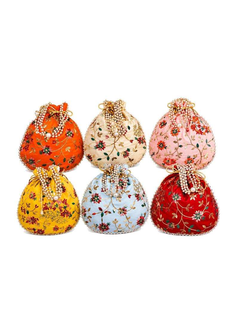 Match Made Embroidery Wedding Return Gift for Women Silk Batwa Bag Bridal Traveling Potli Bag with Zipper - Indya