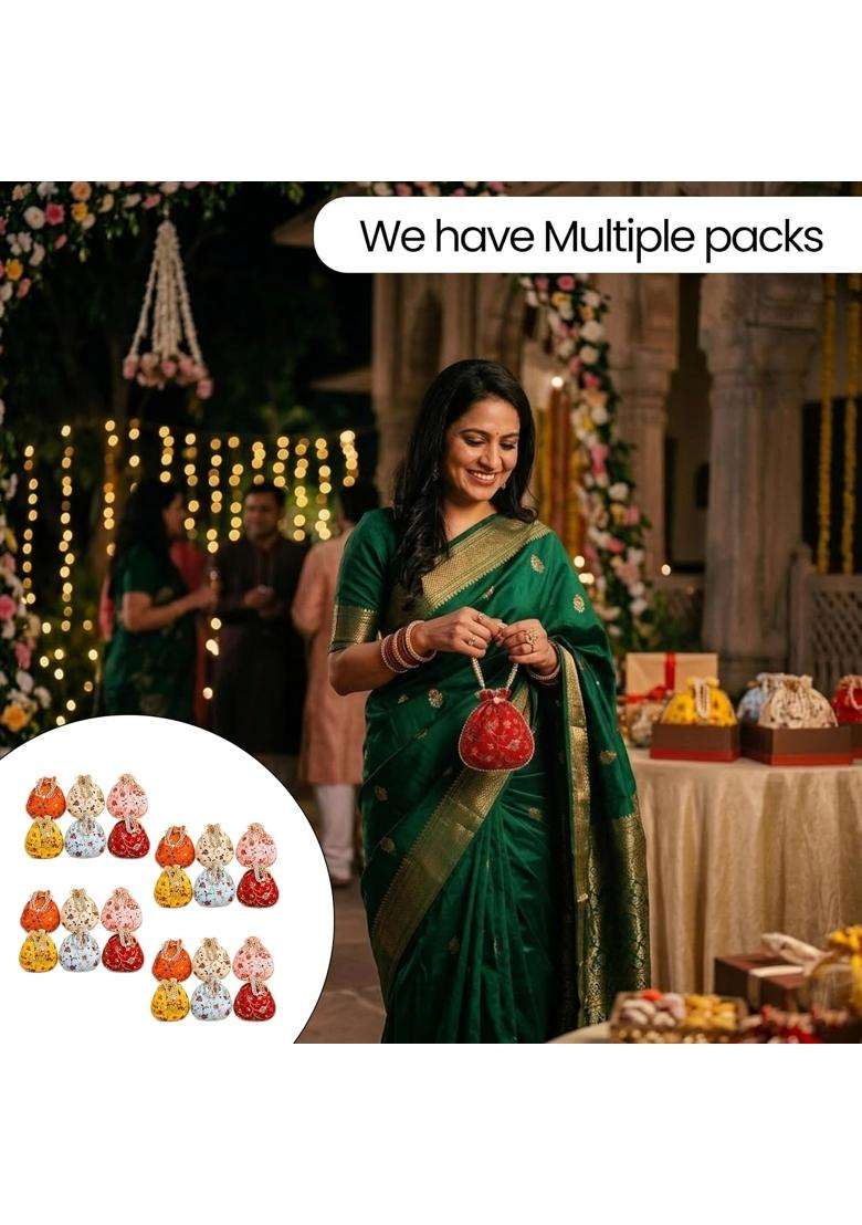 Match Made Embroidery Wedding Return Gift for Women Silk Batwa Bag Bridal Traveling Potli Bag with Zipper - Indya