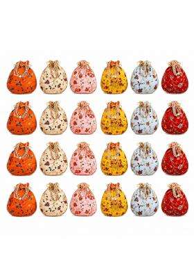 Match Made Embroidery Wedding Return Gift for Women Silk Batwa Bag Bridal Traveling Potli Bag with Zipper