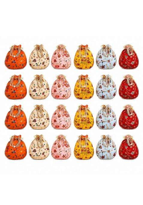 Match Made Embroidery Wedding Return Gift for Women Silk Batwa Bag Bridal Traveling Potli Bag with Zipper