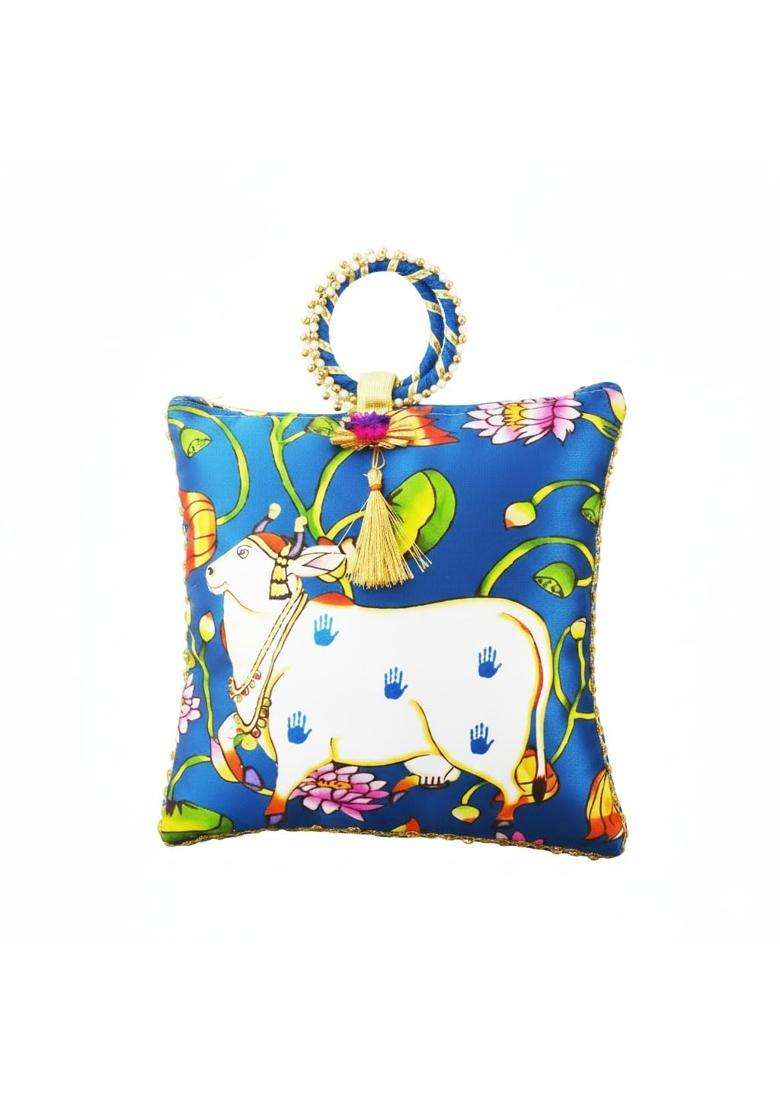 Tavasya Traditional Potli Gift Bags with Zip and Bangle Handle with Leaf and Haldi Kumkum Pouches Pack of 10 - Indya