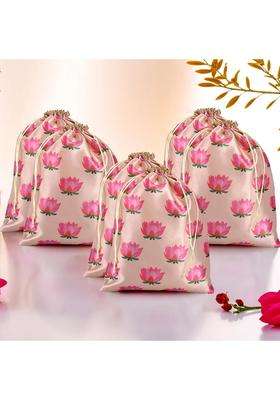 Kuber Industries Cream Polyester Potli Bags 9X12 Inch Pack of 6
