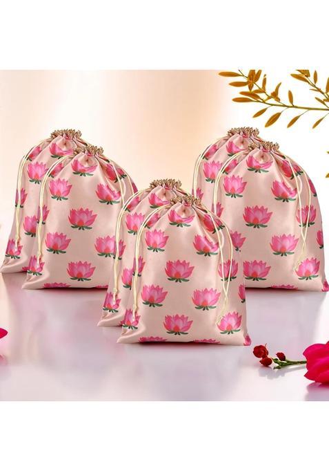 Kuber Industries Cream Polyester Potli Bags 9X12 Inch Pack of 6