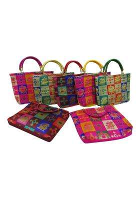 Purple Pink Ethnic Patola Purses for Wedding Return Gift Women Wholesale Bridal Giveaways Potli Bag