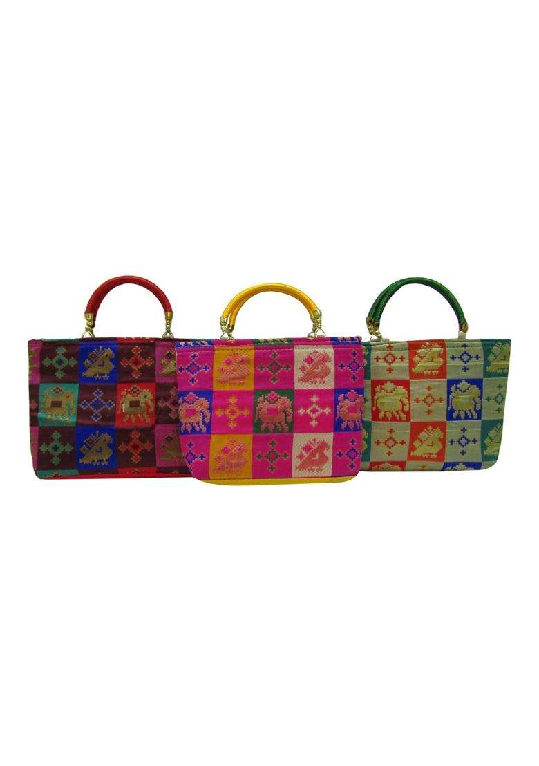 Purple Pink Ethnic Patola Purses for Wedding Return Gift Women Wholesale Bridal Giveaways Potli Bag - Indya