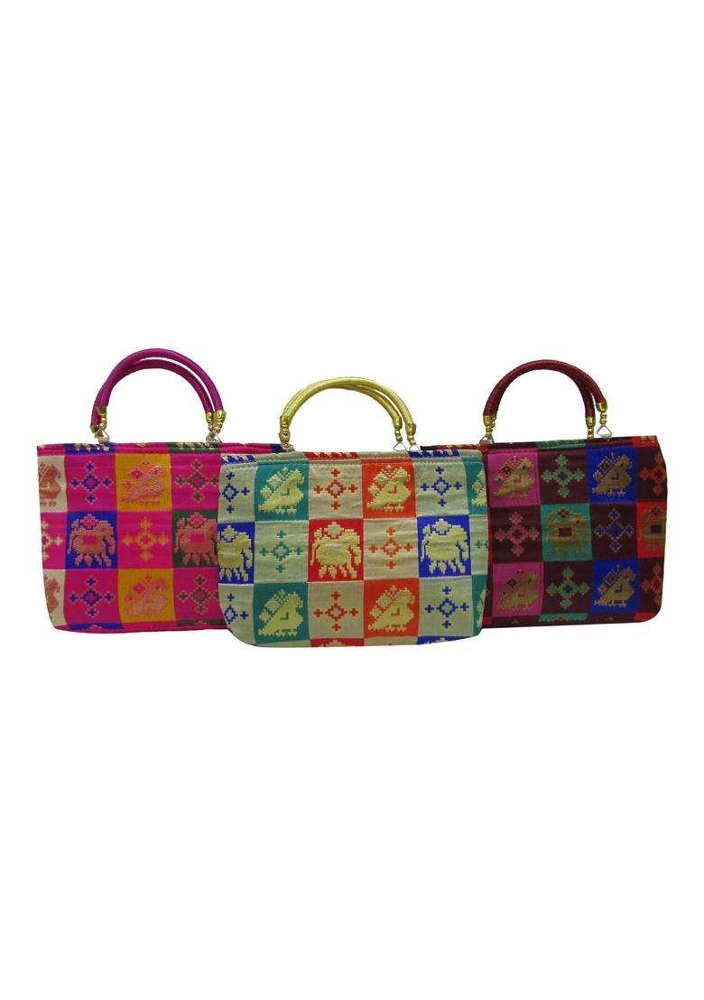 Purple Pink Ethnic Patola Purses for Wedding Return Gift Women Wholesale Bridal Giveaways Potli Bag - Indya