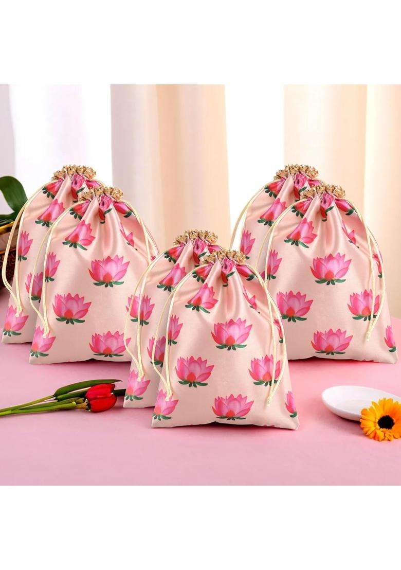 Kuber Industries Cream Polyester Potli Bags 7X9 Inch Pack of 6 - Indya