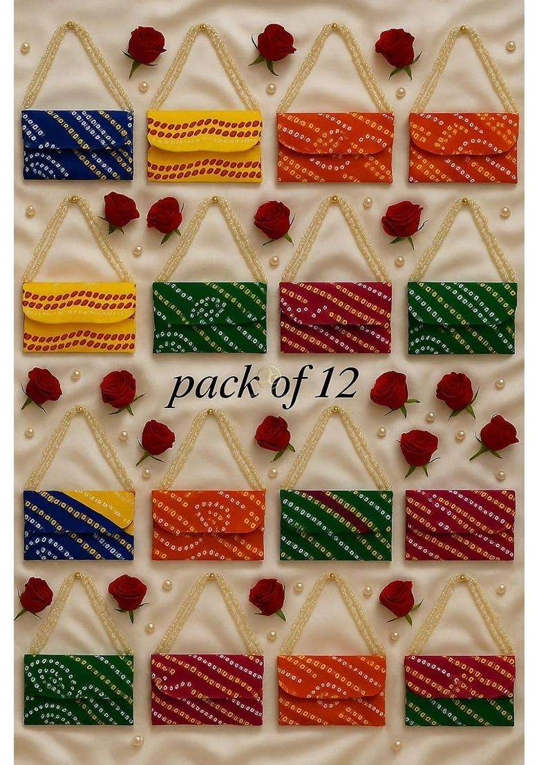 Arrakasta Crafts Assorted Bandhej Bandhani Patola Lotus Handbag Ethnic Clutch Purse for Women with Pearl - Indya