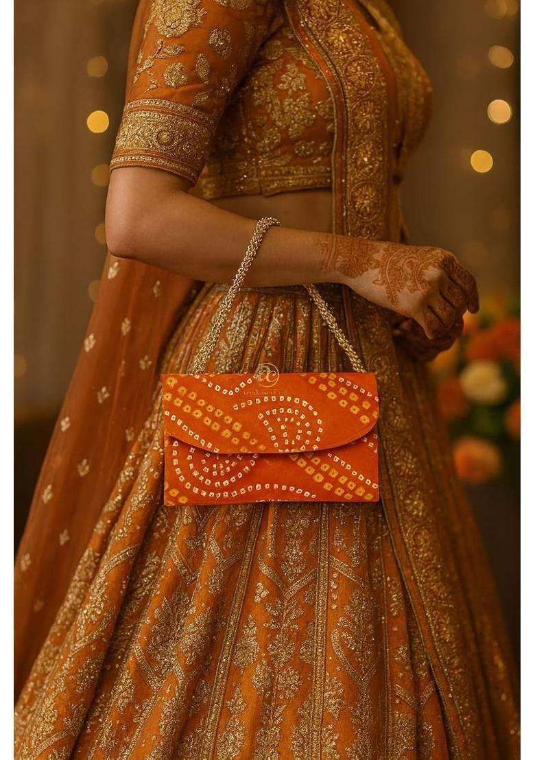 Arrakasta Crafts Assorted Bandhej Bandhani Patola Lotus Handbag Ethnic Clutch Purse for Women with Pearl - Indya