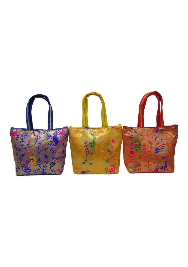 Purple Pink Ethnic Paithani Purses for Wedding Return Gift Women Wholesale Bridal Giveaways Potli Bag - Indya