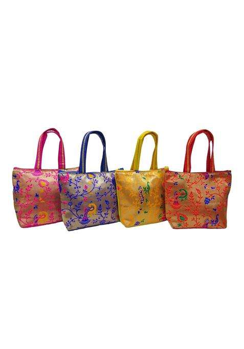 Purple Pink Ethnic Paithani Purses for Wedding Return Gift Women Wholesale Bridal Giveaways Potli Bag