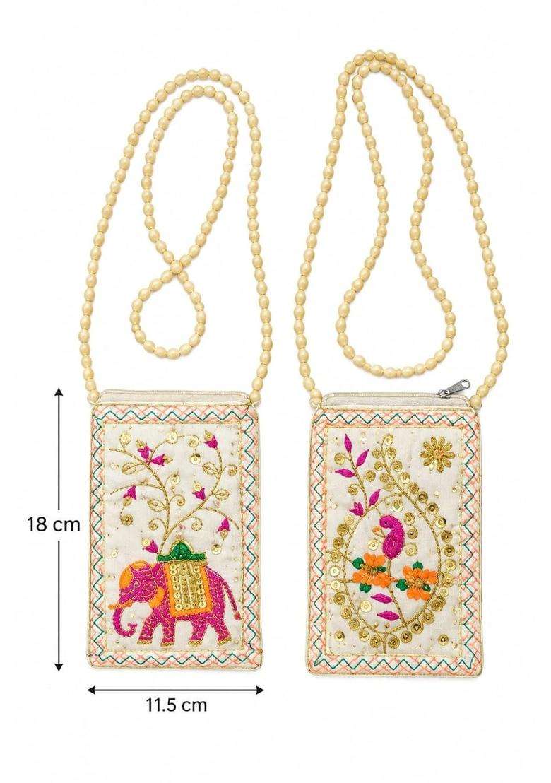 Return Gifts for Navratri Banarsi Embroidered Mobile Sling Bag - Indya