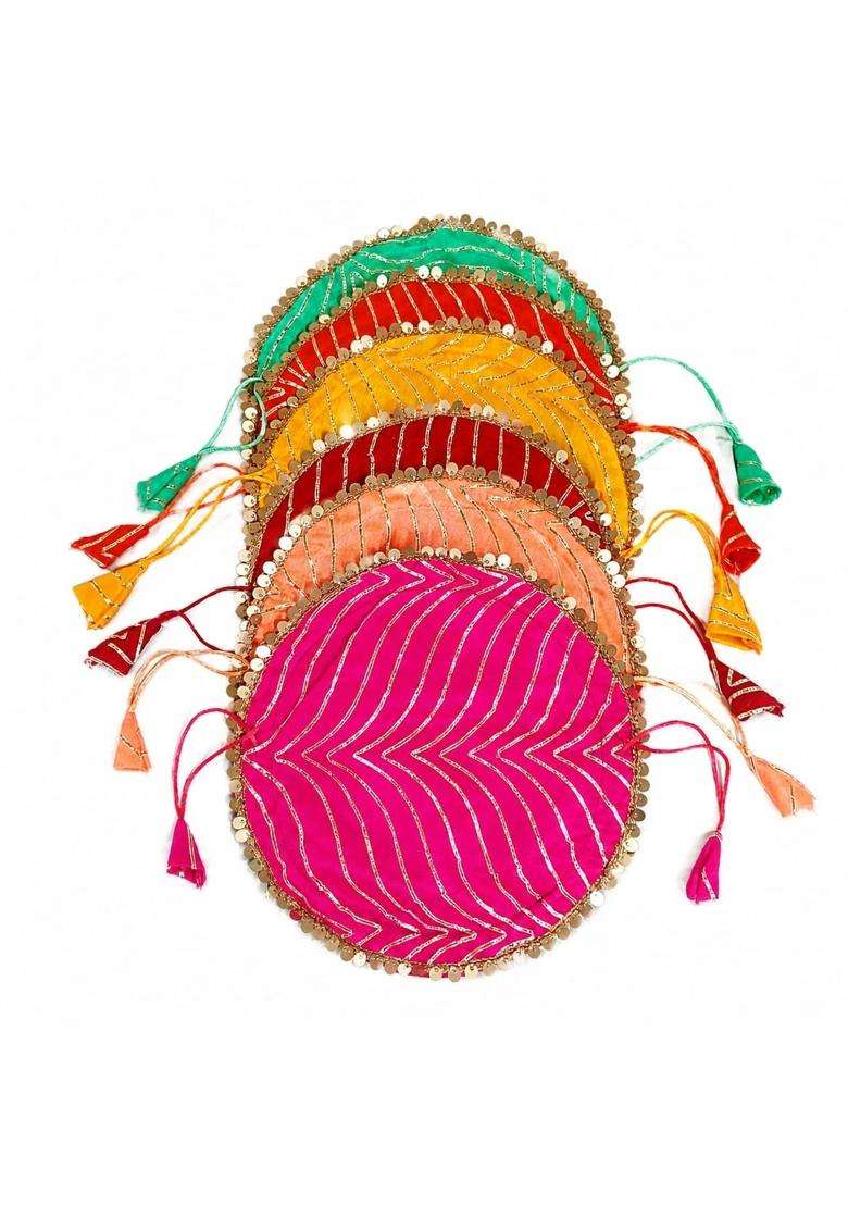 Shagun Shakti Womens Traditional Lehariya Potli Bag Multicolor Combo Pack of 6 - Indya