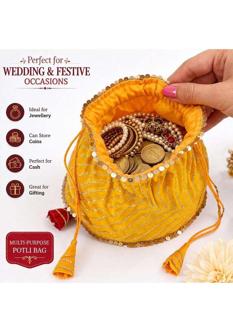 Shagun Shakti Womens Traditional Lehariya Potli Bag Multicolor Combo Pack of 6 - Indya
