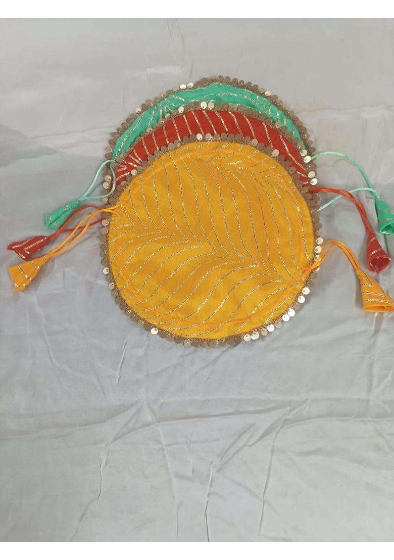 Shagun Shakti Womens Traditional Lehariya Potli Bag Multicolor Combo Pack of 6 - Indya