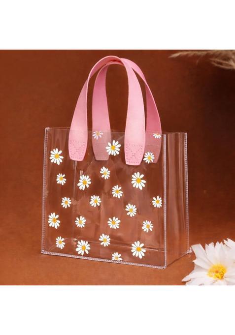 Satyam Kraft Pink 6 Pcs Transparent Reusable Leather Goodie Bags