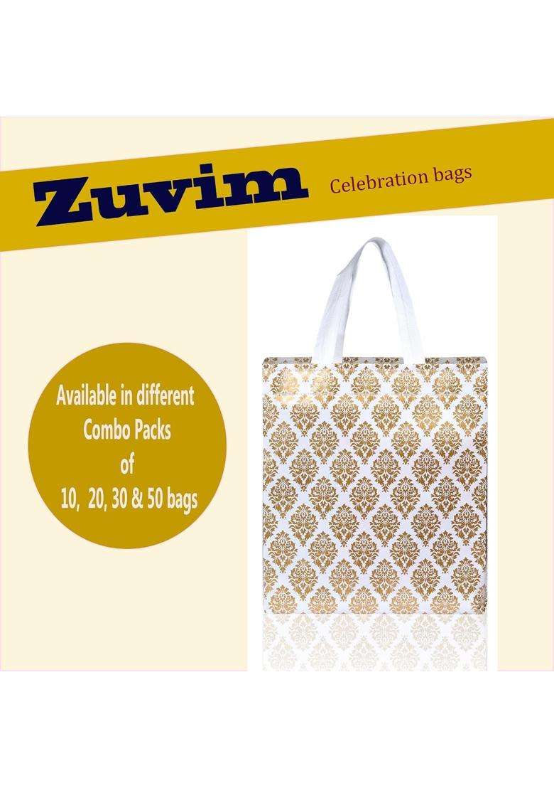 Zuvim Carry Bag for Return Gifts Canvas Fabric Bags for Wedding and Festivals White Gold Printed - Indya