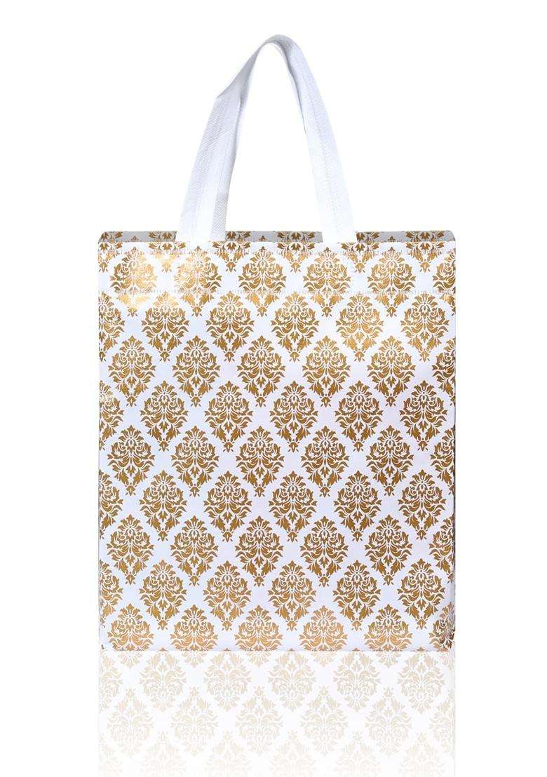 Zuvim Carry Bag for Return Gifts Canvas Fabric Bags for Wedding and Festivals White Gold Printed - Indya