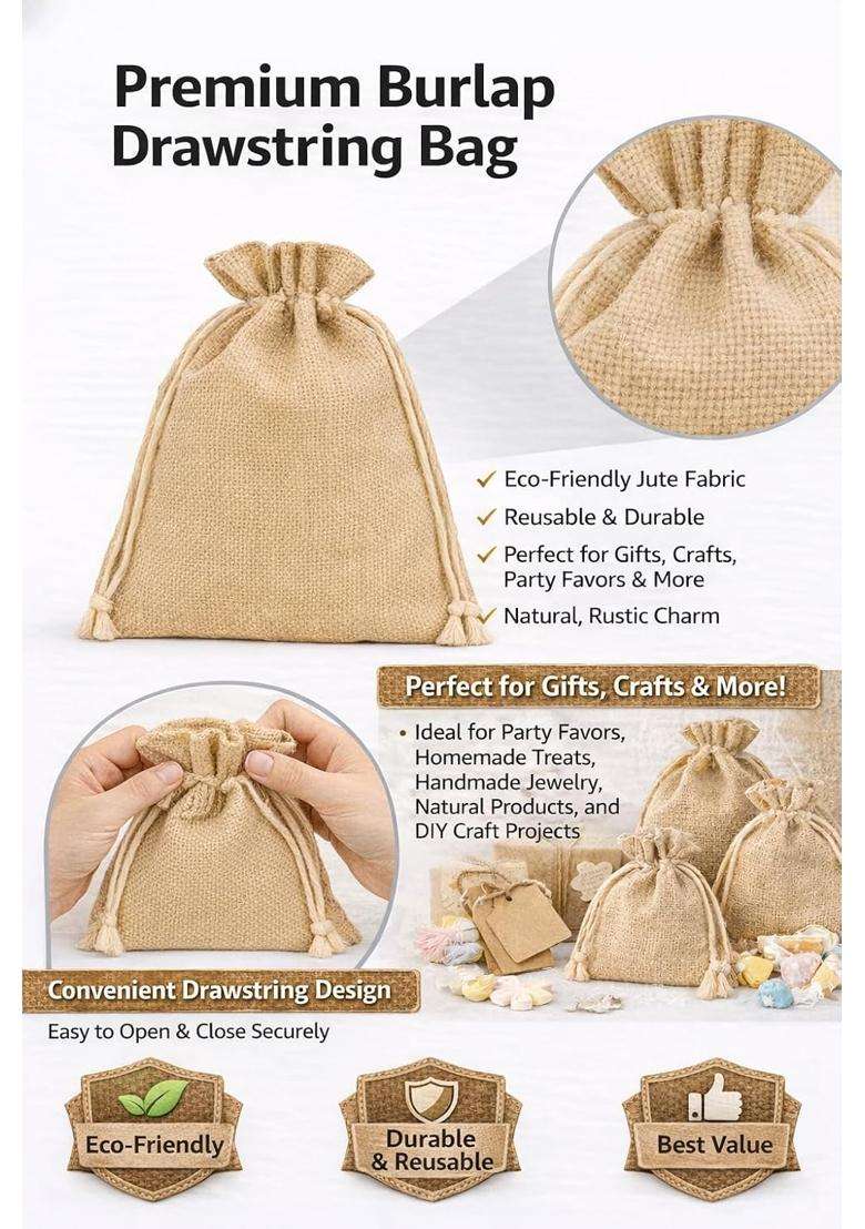 Foxtree 20Pcs Natural Jute Drawstring Gift Bags 30X23 CM - Indya