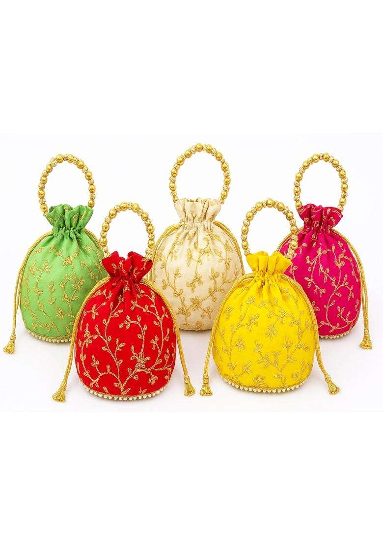 Timatim Womens Embroidered Potli Bag Return Gift Potli for Wedding Haldi Kumkum Pooja - Indya