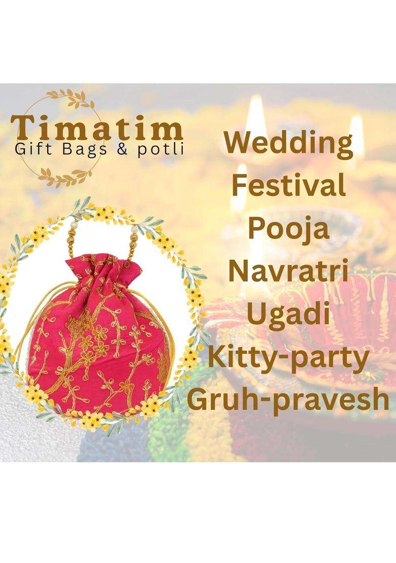 Timatim Womens Embroidered Potli Bag Return Gift Potli for Wedding Haldi Kumkum Pooja - Indya