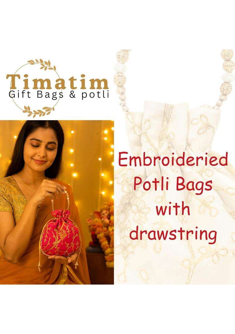Timatim Womens Embroidered Potli Bag Return Gift Potli for Wedding Haldi Kumkum Pooja - Indya