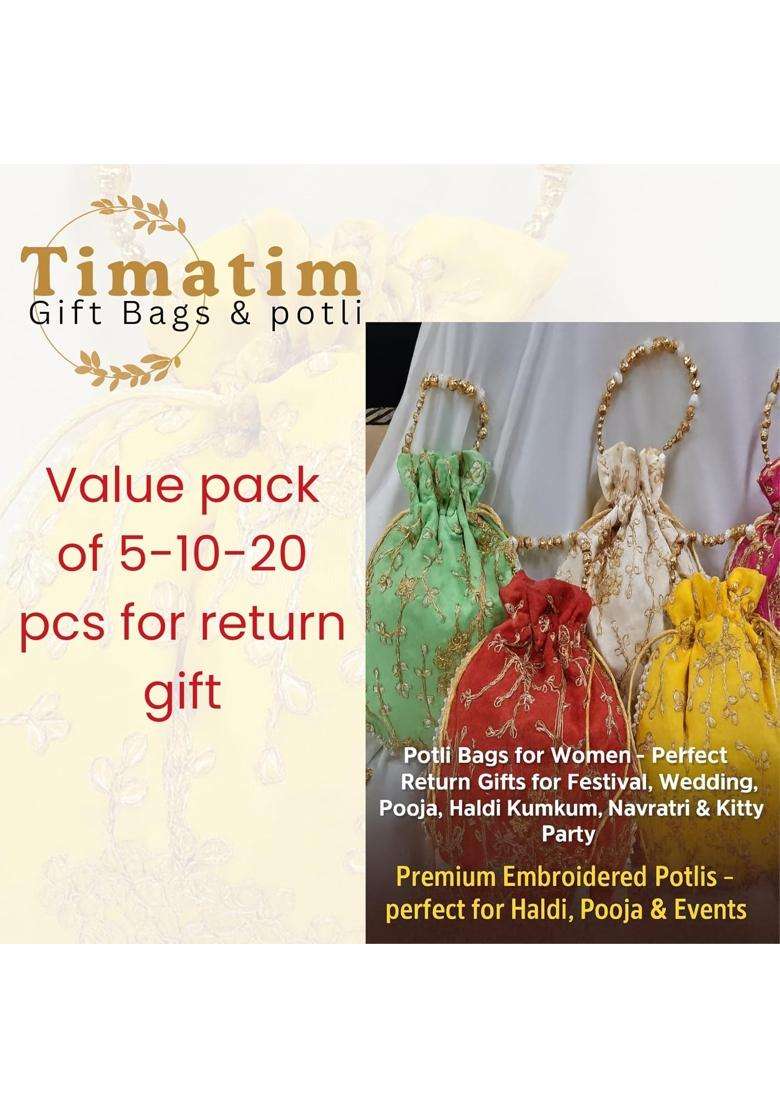 Timatim Womens Embroidered Potli Bag Return Gift Potli for Wedding Haldi Kumkum Pooja - Indya