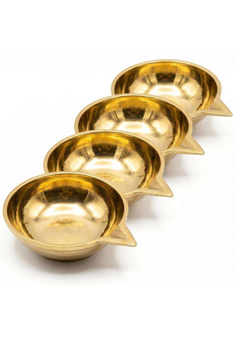 Golden Auriant Pure Brass Diya for Puja Small 4 and Half CM Set of 4 - Indya