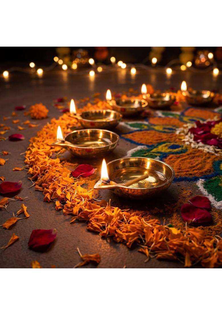Golden Auriant Pure Brass Diya for Puja Small 4 and Half CM Set of 4 - Indya