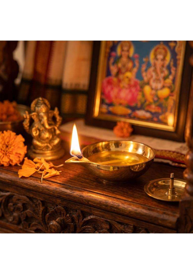 Golden Auriant Pure Brass Diya for Puja Small 4 and Half CM Set of 4 - Indya