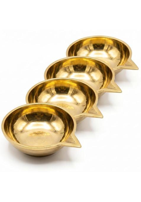 Golden Auriant Pure Brass Diya for Puja Small 4 and Half CM Set of 4