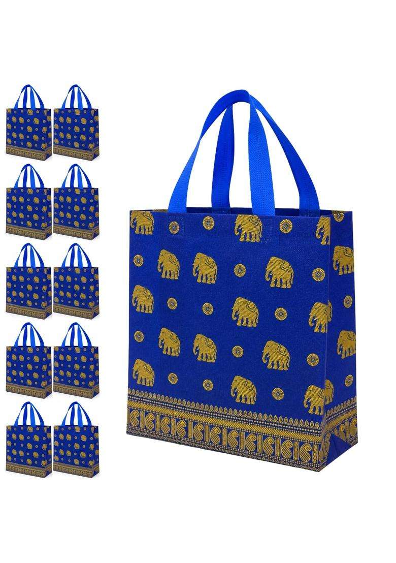 Cantainoo Gift Bags Medium Size Royal Blue Elephant Non Woven Return Gifts Bag for Adults and Kids Pack of 10 - Indya