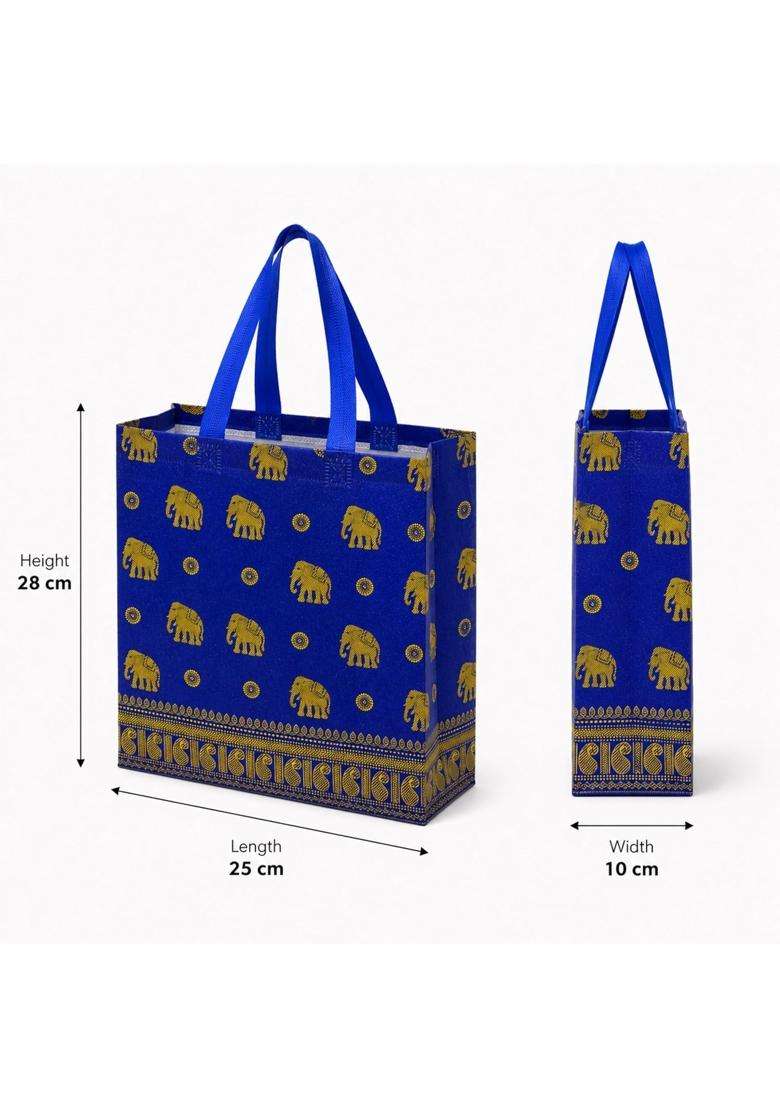 Cantainoo Gift Bags Medium Size Royal Blue Elephant Non Woven Return Gifts Bag for Adults and Kids Pack of 10 - Indya