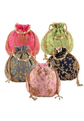 Kuber Industries Multicolour Potli Jute Handbags for Women Pack of 5