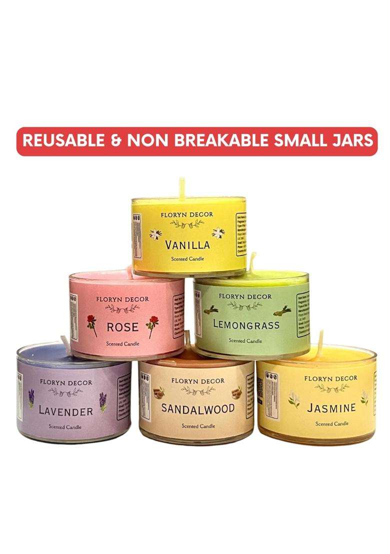 Floryn Decor Small Scented Candles Gift Set for Home Decor Non Breakable and Reusable Jars Fragrances Lavender - Indya