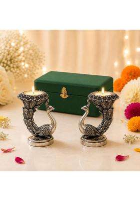Dev Aastha 999 Silver Plated Peacock Idol 9 and Half CM Height Pack of 2