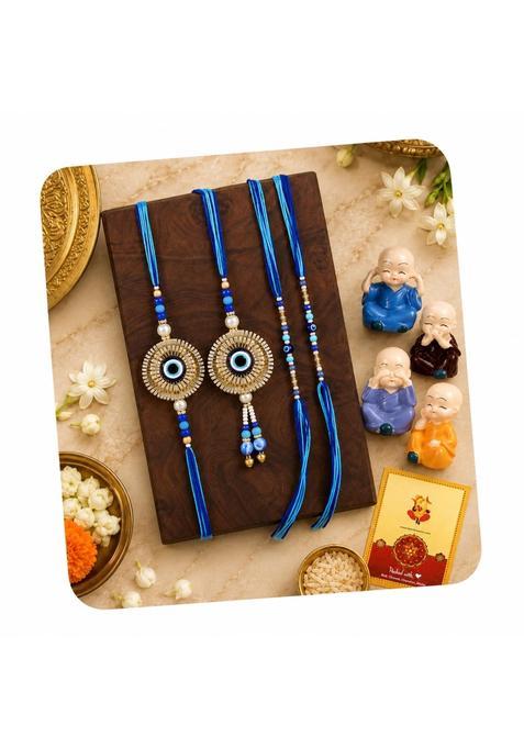 TIED Ribbons Rakhi Gift for Brother and Bhabhi Kids Premium Family Rakhi Set 4 with Mini Statue and Greeting