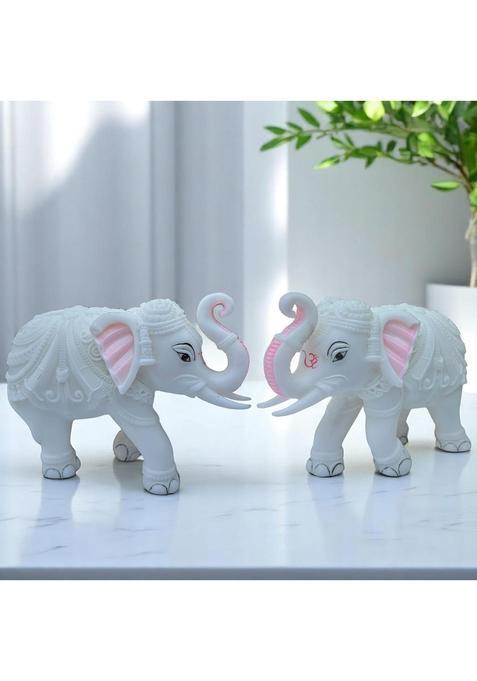 Kraftskala White Marble Dust and Resin Elephant Statue Pair 2x3 Inches