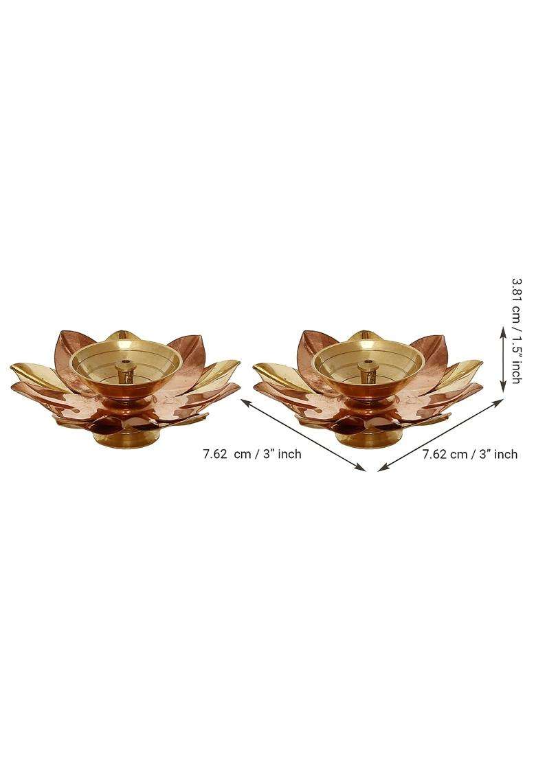 Ecraftindia Golden Lotus Flower Shape Decorative Brass Diyas for Diwali Pooja Set of 10 - Indya