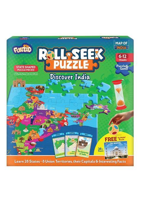 Funtad Blue Roll N Seek India Map Educational Board Game and Puzzle Learn Indian Sate