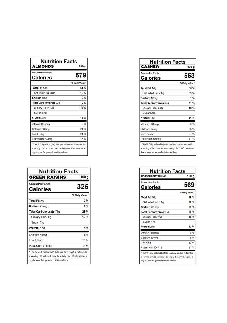 Forest Found Dry Fruits Combo Pack 1KG 250G X 4 California Almonds Whole Cashews - Indya