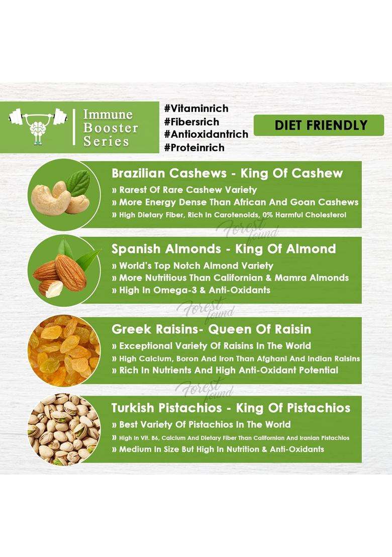 Forest Found Dry Fruits Combo Pack 1KG 250G X 4 California Almonds Whole Cashews - Indya