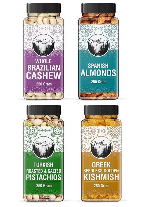 Forest Found Dry Fruits Combo Pack 1KG 250G X 4 California Almonds Whole Cashews