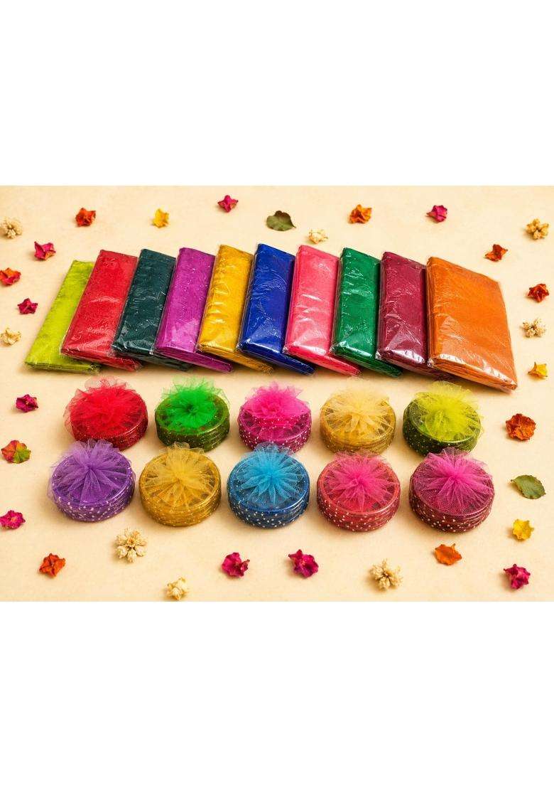 Multicolour Haldi Kumkum Blouse Return Gifts Pasupu Kumkuma Manjal Kumkum Packets with Bangles Set of 10 - Indya